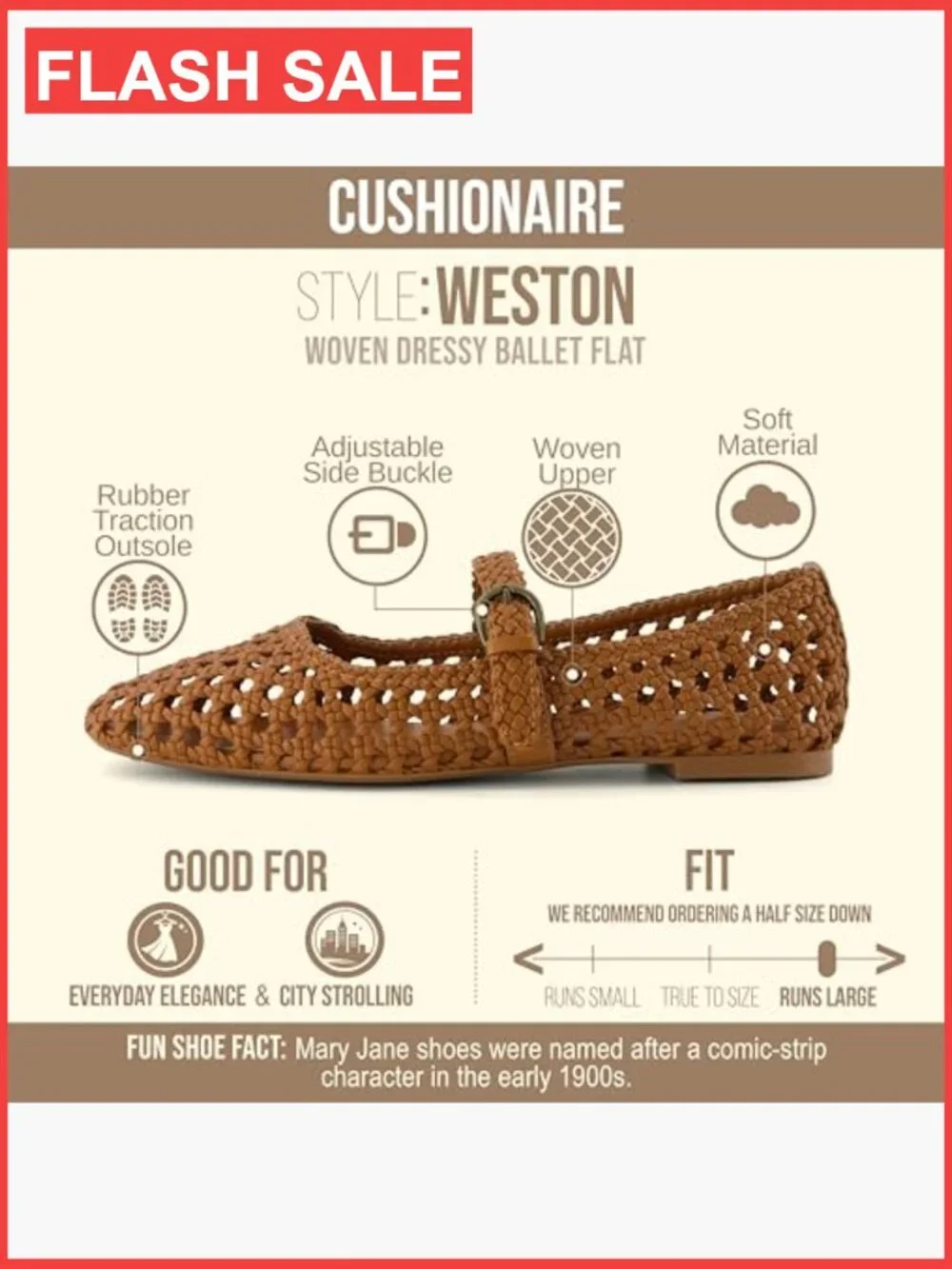 Hand Woven Mary Jane Flats with Adjustable Buckle Memory Foam Cushioning - Picture 4 of 7